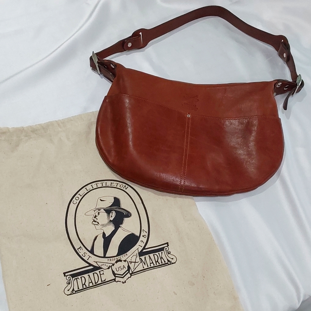 Col. Littleton #25 Drifter leather shoulder bag. 9.25"h x 13.5"w